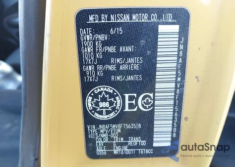 2015 Nissan Juke Nismo/S/Sl/Sv from USA, damaged, VIN JN8AF5MV8FT563508